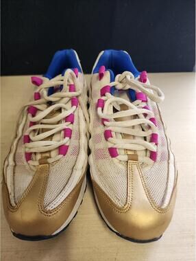 Nike Air Kids Size 7 Athletic Sneakers - Gold, White, Blue, and Pink Accents